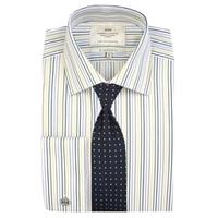 mens white yellow multi stripe slim fit cotton shirt double cuff easy  ...