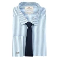 Men\'s White & Blue Multi Stripe Extra Slim Fit Cotton Shirt - Double Cuff