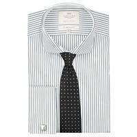 Men\'s White & Navy Stripe Slim Fit Shirt - Windsor Collar - Double Cuff - Easy Iron