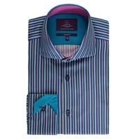 Men\'s Curtis Purple & Yellow Multi Stripe Slim Fit Shirt - High Collar - Single Cuff