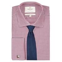 Men\'s Navy & Red Check Slim Fit Cotton Shirt - Double Cuff - Easy Iron