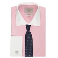 Men\'s Pink End on End Classic Fit Shirt - White Collar & Cuff - Double Cuff - Easy Iron