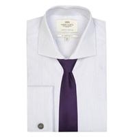 Men\'s Formal White & Purple Fine Stripe Slim Fit Shirt - Windsor Collar - Double Cuff - Easy Iron