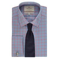 Men\'s Blue & Red Multi Check Extra Slim Fit Shirt - Double Cuff - Easy Iron