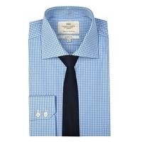 Men\'s Formal White & Blue Gingham Check Classic Fit Shirt - Single Cuff - Easy Iron