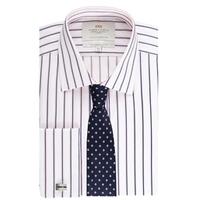 mens white pink multi stripe slim fit shirt double cuff easy iron