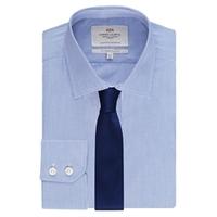 mens formal blue with fine white stripes slim fit shirt single cuff ea ...
