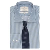 Men\'s Formal Navy & White Bengal Stripe Classic Fit Shirt - Single Cuff - Easy Iron