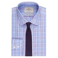 Men\'s Blue & Red Multi Check Extra Slim Fit Shirt - Single Cuff - Easy Iron