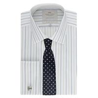 mens white green multi stripe slim fit shirt double cuff easy iron