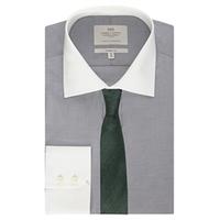 Men\'s Formal Grey End-on-End Classic Fit Shirt with White Collar and Cuff - Single Cuff - Easy Iron