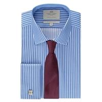 Men\'s Blue & White Stripe Slim Fit Shirt - Double Cuff - Easy Iron