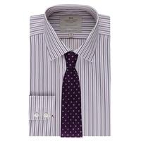 Men\'s White & Lilac Multi Stripe Slim Fit Shirt - Single Cuff - Easy Iron