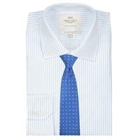 Men\'s Formal White & Light Blue Stripe Slim Fit Shirt - Single Cuff - Easy Iron