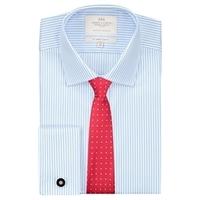 Men\'s Formal Blue & White Bengal Stripe Slim Fit Shirt - Double Cuff - Easy Iron