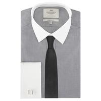 Men\'s Grey End On End Extra Slim Fit Shirt - Double Cuff - Easy Iron