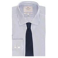 Men\'s Formal Navy & White Stripe Slim Fit Shirt - Single Cuff - Easy Iron