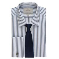 Men\'s Navy & Blue Multi Stripe Extra Slim Fit Shirt - Double Cuff - Easy Iron