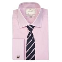 Men\'s Formal Pink & White Fine Stripe Slim Fit Shirt - Double Cuff - Easy Iron