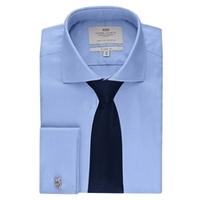 Men\'s Formal Blue Twill Classic Fit Shirt - Windsor Collar - Double Cuff - Easy Iron