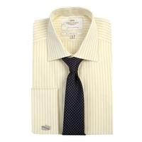 Men\'s White & Yellow Stripe Slim Fit Cotton Shirt - Double Cuff - Easy Iron