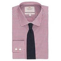 Men\'s Formal Red & Navy Gingham Check Extra Slim Fit Shirt - Single Cuff - Easy Iron