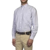 Men\'s White & Blue Bengal Stripe Oxford Classic Fit Shirt - Single Cuff