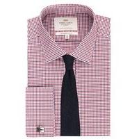 Men\'s Formal Red & Navy Gingham Check Slim Fit Shirt - Double Cuff - Easy Iron