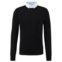 Men\'s Black Round Neck Jumper - Italian-Made Merino Wool