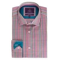 mens curtis red green check slim fit shirt single cuff