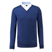 Men\'s Blue V-Neck Jumper - Italian-Made Merino Wool