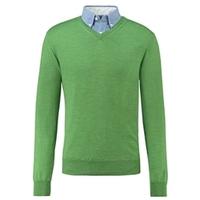 Men\'s Green Slim Fit V-Neck Jumper - Italian-Made Merino Wool