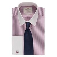 Men\'s Pink & Navy Multi Stripe with White Collar & Cuff Slim Fit Shirt - Double Cuff - Easy Iron