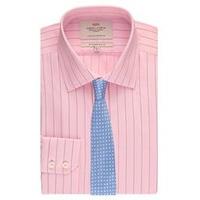 mens pink navy herringbone stripe slim fit shirt single cuff easy iron