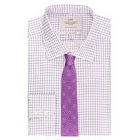 Men\'s Formal Purple & White Grid Check Slim Fit Shirt - Single Cuff - Easy Iron
