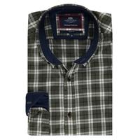 Men\'s Green & Navy Multi Check Washed Cotton Oxford Slim Fit Shirt - Single Cuff