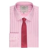 Men\'s Pink & Navy Herringbone Stripe Extra Slim Fit Shirt - Single Cuff - Easy Iron