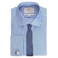 Men\'s Formal Royal Blue & White Bengal Stripe Slim Fit Shirt - Double Cuff - Easy Iron