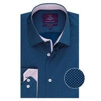 mens curtis navy spot slim fit shirt single cuff