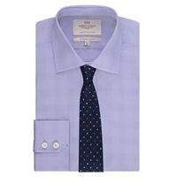 mens formal blue prince of wales check slim fit shirt single cuff easy ...