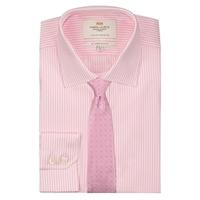 Men\'s Formal Pink & White Bengal Stripe Slim Fit Shirt - Single Cuff - Easy Iron