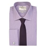 Men\'s Formal Lilac & White Fine Stripe Slim Fit Shirt - Double Cuff - Easy Iron