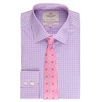 Men\'s Formal Blue & Pink Gingham Check Extra Slim Fit Shirt - Single Cuff - Easy Iron