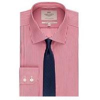 Men\'s Formal Red & White Bengal Stripe Slim Fit Shirt - Single Cuff - Easy Iron