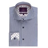 Men\'s Curtis Navy & White Bengal Stripe Slim Fit Shirt - High Collar - Single Cuff