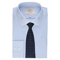 Men\'s Formal White & Blue Grid Check Extra Slim Fit Shirt - Single Cuff - Easy Iron