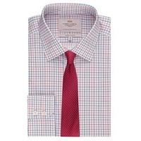 mens formal red navy multi check extra slim fit shirt single cuff easy ...