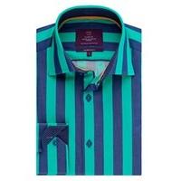 mens curtis blue green stripe slim fit shirt single cuff