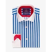 Men\'s Curtis White & Navy Stripe Slim Fit Shirt - Single Cuff
