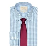 Men\'s Formal White & Blue Gingham Check Extra Slim Fit Shirt - Single Cuff - Easy Iron